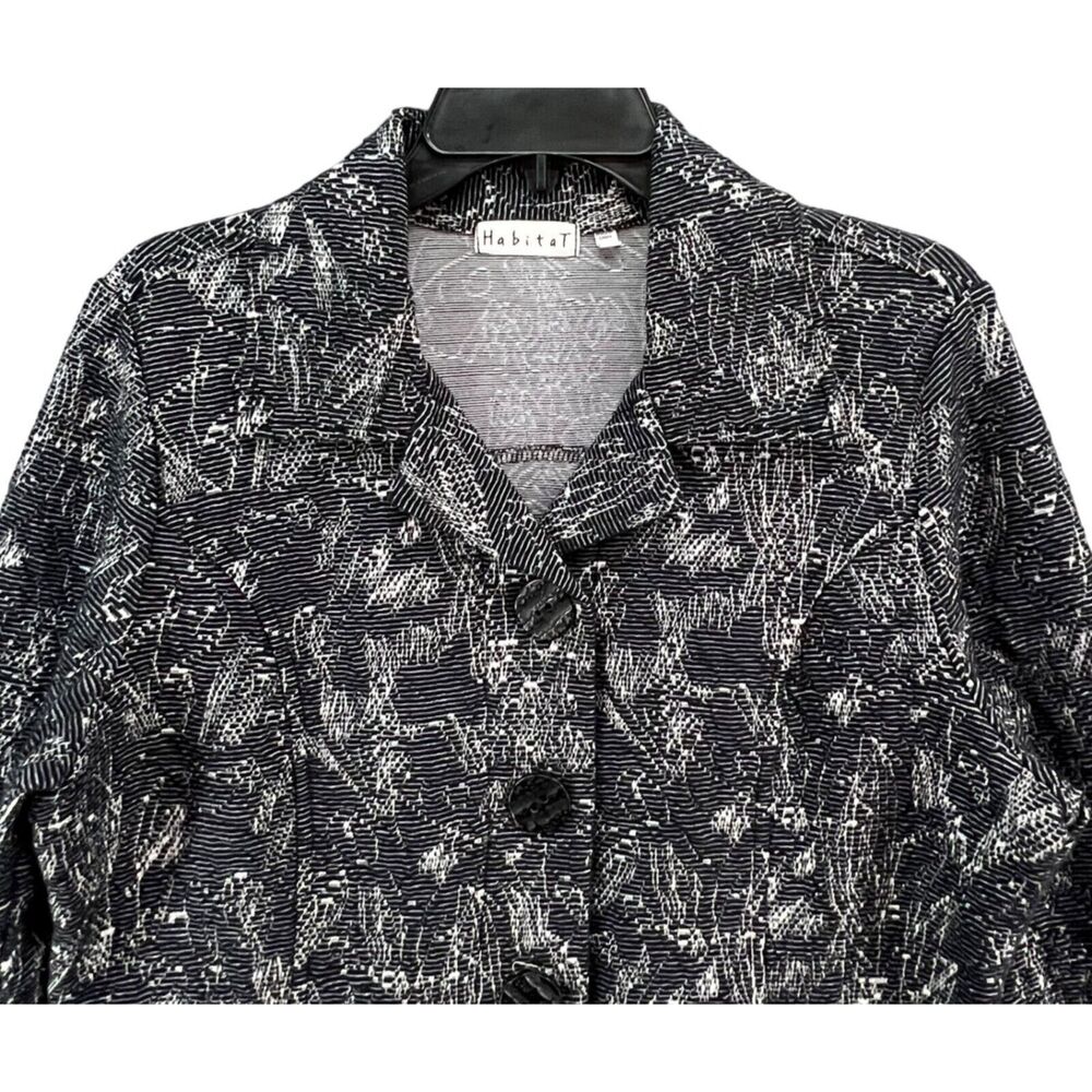 Habitat Blazer Jacket Women M Blue Knit Tapestry Texture Buttons Pockets Stretch - Picture 3 of 16